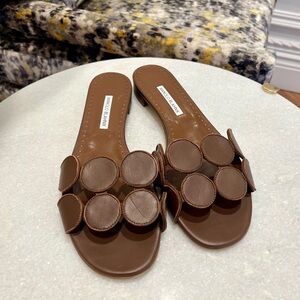 Manolo Blahnik - Circle-Cut Leather Flat Slide Sandals | Size 41 | Gently Used